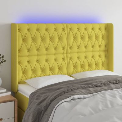 vidaXL Čelo postele s LED zelené 147x16x118/128 cm látka