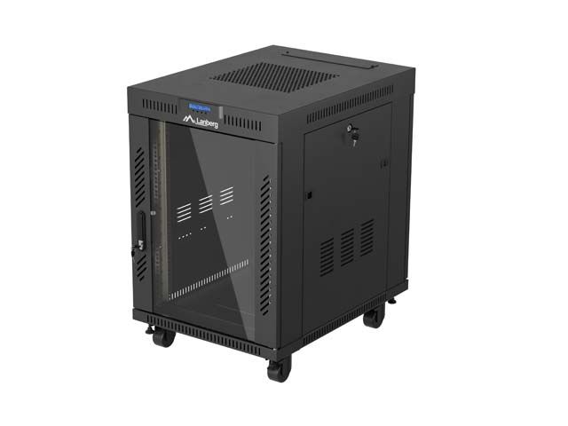 19'' Voľne stojúca racková skriňa 15u/600x800 (flat pack) s presklenými dverami lcd čierna lanberg V2
