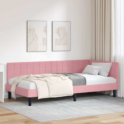 vidaXL Rohový rám postele s čelnou doskou Ružová 100 cm x 200 cm Zamat