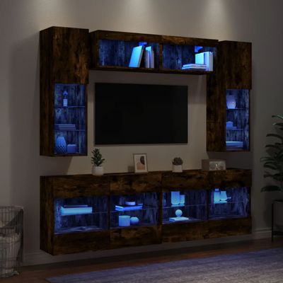 vidaXL 6-dielna súprava TV nástenných skriniek s LED dymový dub