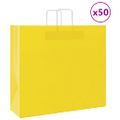 vidaXL Papierové tašky 50 ks s rúčkami, žlté, 54x15x49 cm