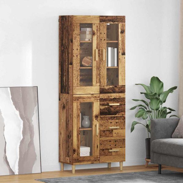 vidaXL Highboard Staré drevo 69,5 x 34 x 180 cm Kompozitné drevo