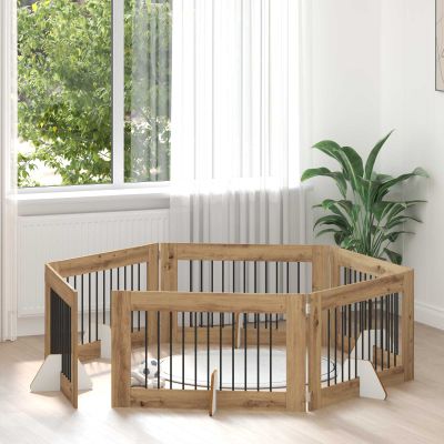 vidaXL Brána pre psov so stojanmi 6 pcs Dub artisan 100 x 60 cm
