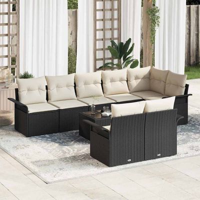 vidaXL Súprava záhradných pohoviek s úložiskom 9 pcs Čierna polyratan