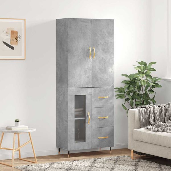 vidaXL Vysoká skrinka betónová sivá 69,5x34x180 cm spracované drevo