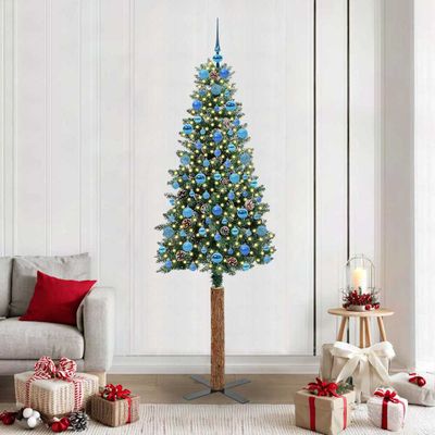 vidaXL Úzky vianočný stromček s 300 LED-i so stojanom Zelená 210 cm