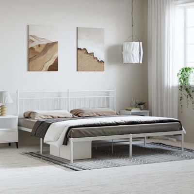vidaXL Kovový rám postele s čelom biely 193x203 cm