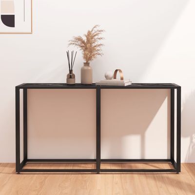 vidaXL Konzolový stolík čierny mramor 140x35x75,5 cm tvrdené sklo