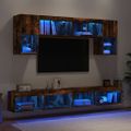 vidaXL 6-dielne TV nástenné skrinky s LED dymový dub kompozitné drevo