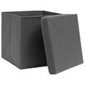 vidaXL Úložné boxy s vekom 4 ks, sivé 32x32x32 cm, látka