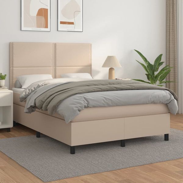 vidaXL Boxspring posteľ s matracom kapučínová 140x190 cm umelá koža