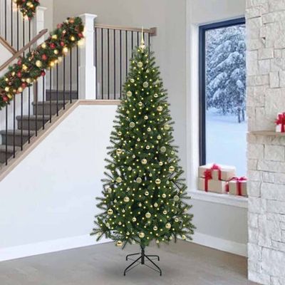 vidaXL Umelý vianočný stromček s 300 LED-i Zelená 240 cm PE a PVC