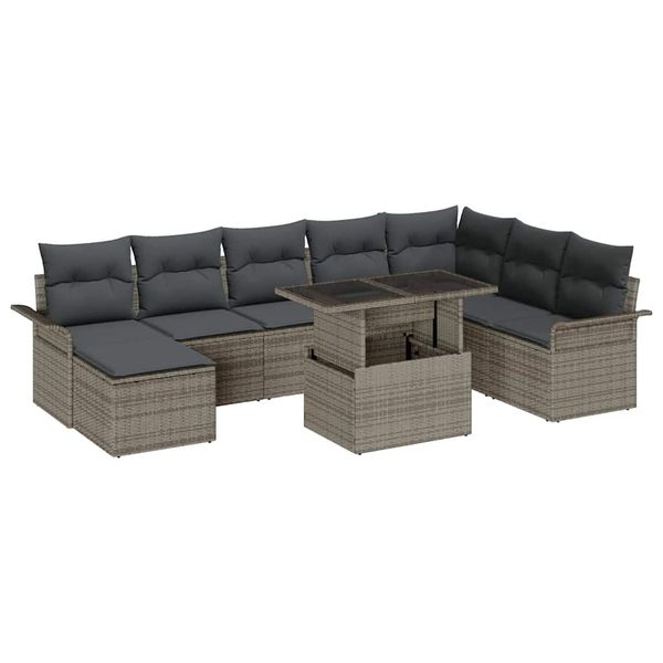vidaXL Súprava záhradných pohoviek s vankúšom s úložiskom 9 pcs Sivá
