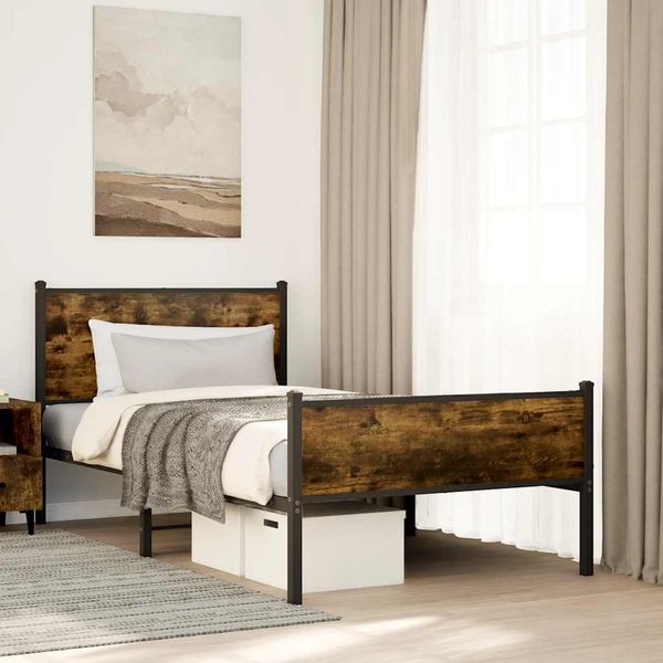 vidaXL Kovový posteľný rám bez matraca dymový dub 107x203 cm