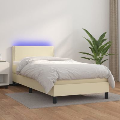 vidaXL Boxspring posteľ s matracom a LED krémová 100x200 cm umelá koža