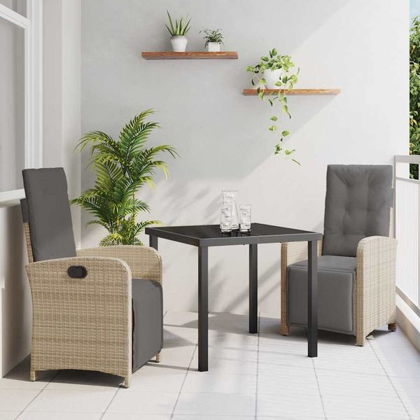 vidaXL Záhradný jedálenský set s vankúšom 3 pcs Béžová polyratan