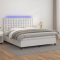 vidaXL Boxspring posteľ s matracom a LED biela 160x200 cm umelá koža