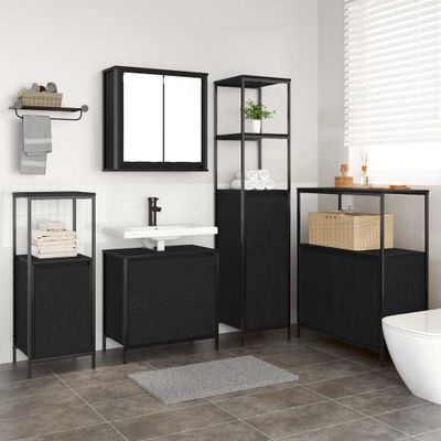vidaXL Sada kúpeľňového nábytku Nástenný 5 pcs Čierna Kompozitné drevo