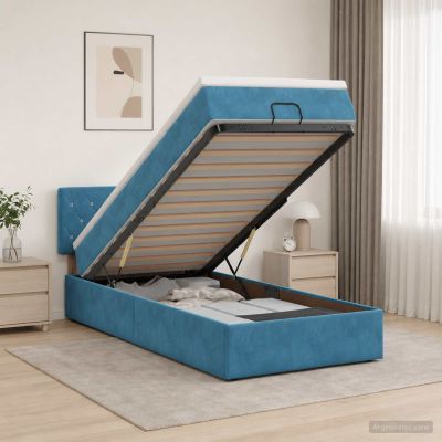 vidaXL Ottoman posteľ s matracom a LED Tmavo modrá 100 x 200 cm Zamat