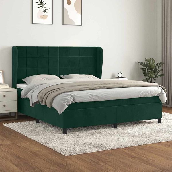 vidaXL Posteľný rám boxsping s matracom tmavozelený 180x200 cm zamat