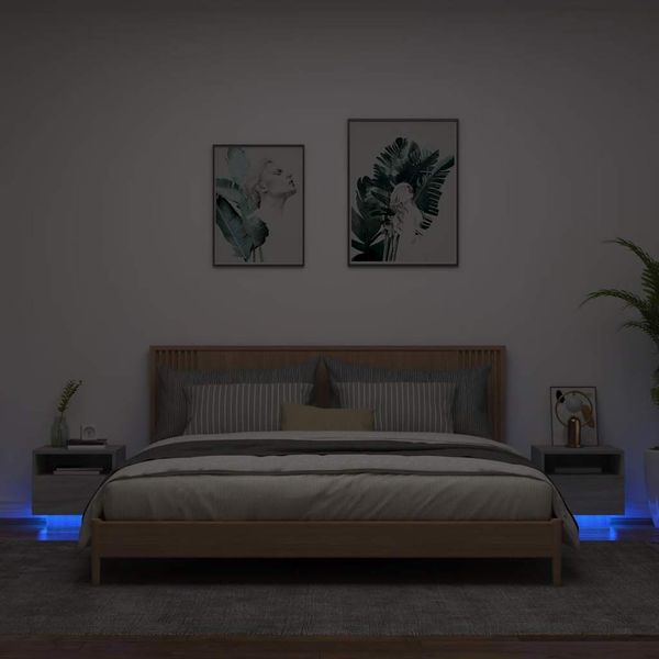 vidaXL Nočné stolíky s LED svetlami 2 ks sivé sonoma 40x39x37 cm