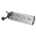 ORNO VIRONE FS-4 Povrchová rohová zásuvka 3x 230V, 2xUSB, 1,5m kábel, nerez