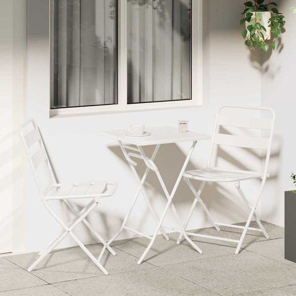 vidaXL Záhradný bistro set 3 pcs Biela Oceľ