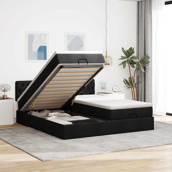 vidaXL Osmanský rám postele s matracmi čierna 200x200 cm látka