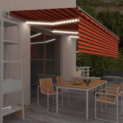 vidaXL Automatická markíza tienidlo&LED&senzor vetra oranžovo-hnedá