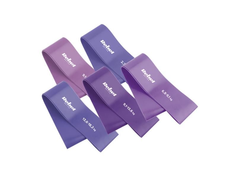 Guma posilňovacia REBEL Mini Band L 2,3-18,2kg 5ks mix purple