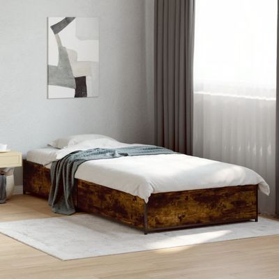 vidaXL Posteľný rám dymový dub 100x200 cm kompozitné drevo a kov