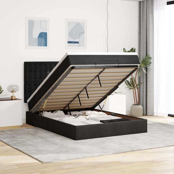 vidaXL Podsedák s matracmi a LED diódami, čierny 140x200 cm, zamat