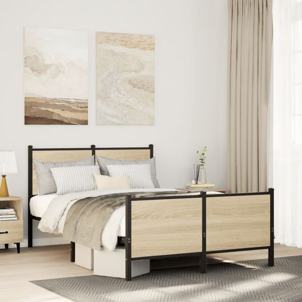 vidaXL Kovový posteľný rám bez matraca dub sonoma 120x190 cm
