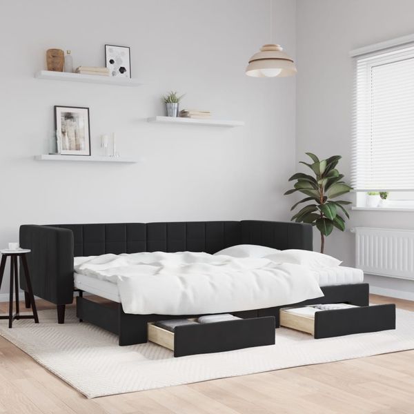 vidaXL Rozkladacia denná posteľ so zásuvkami čierna 90x200 cm zamat