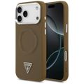 Puzdro Guess Case Magsafe PU Leather Case s trojuholníkovým logom strieborný kovový rám fotoaparátu pre iPhone 17 Pro hnedá