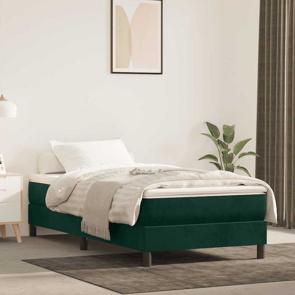 vidaXL Posteľný rám s boxspringom tmavozelený 90x190 cm zamat