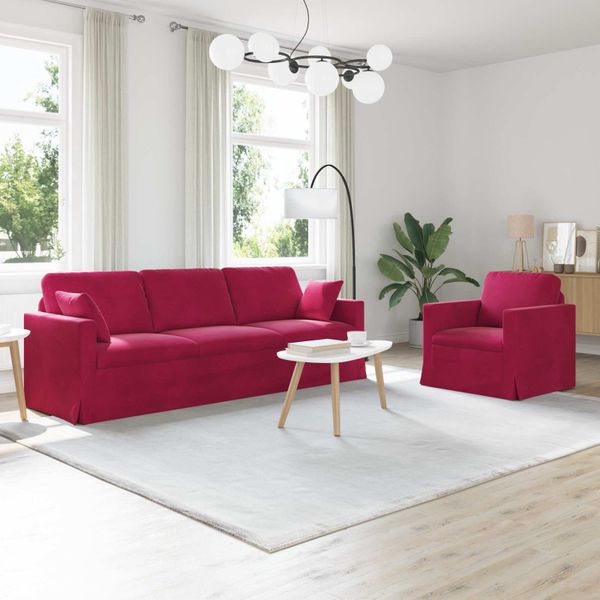 vidaXL Sada pohoviek 2 pcs Víno červené 228 x 78 x 80 cm Zamat
