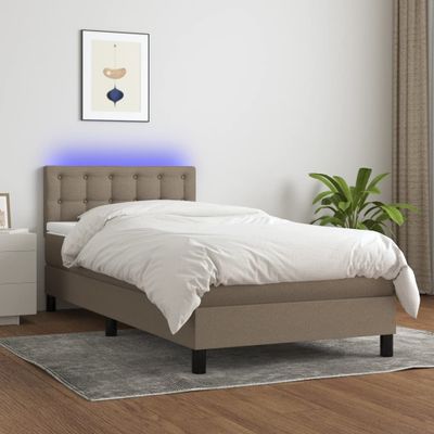 vidaXL Posteľ boxsping s matracom a LED sivohnedá 80x200 cm látka