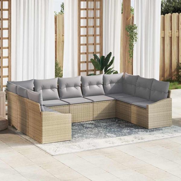 vidaXL Sada pohoviek s vankúšom 9 pcs Béžová polyratan