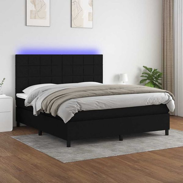 vidaXL Posteľ boxsping s matracom a LED čierna 180x200 cm látka