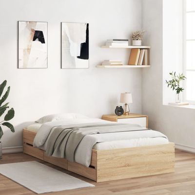 vidaXL Posteľný rám so zásuvkami dub sonoma 75x190 cm kompozitné drevo