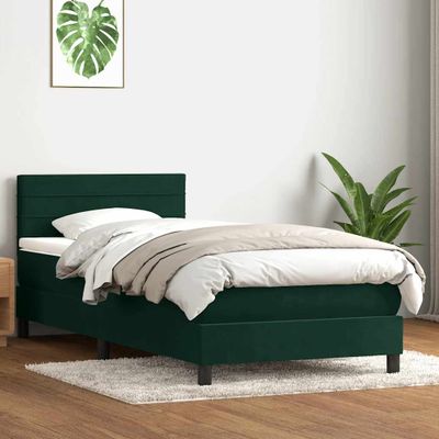 vidaXL Posteľný rám boxsping s matracom tmavozelený 100x210 cm zamat