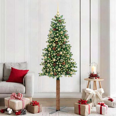 vidaXL Úzky vianočný stromček s 300 LED-i so stojanom Zelená 210 cm