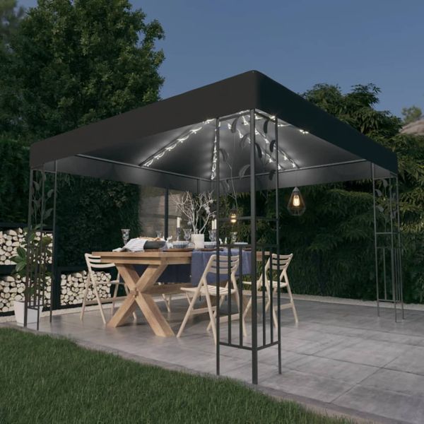 vidaXL Altánok s LED reťazou 3x3 m, antracitový