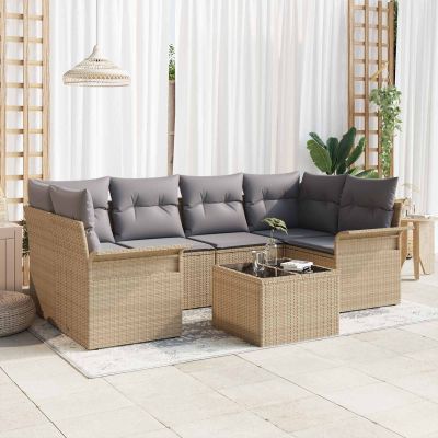 vidaXL Súprava záhradných pohoviek 7 pcs 6-Seater Béžová a šedá