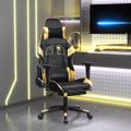 vidaXL Herná stolička s opierkou na nohy čierna a zlatá umelá koža