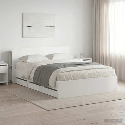 vidaXL Posteľový rám s úložným priestorom a čelom Biela 150 x 200 cm