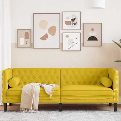 vidaXL 3-miestna pohovka Chesterfield s opierkami žlté zamat