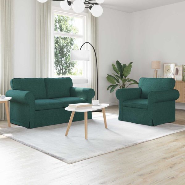 vidaXL Sada pohoviek 2 pcs Tmavozelená 155 x 82 x 80 cm látka
