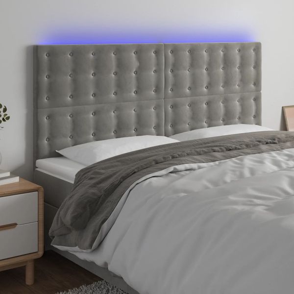 vidaXL Čelo postele s LED bledosivé 200x5x118/128 cm zamat